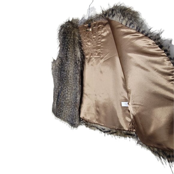 Express Brown Faux Fur Vest Pockets Size Medium - Picture 2 of 6